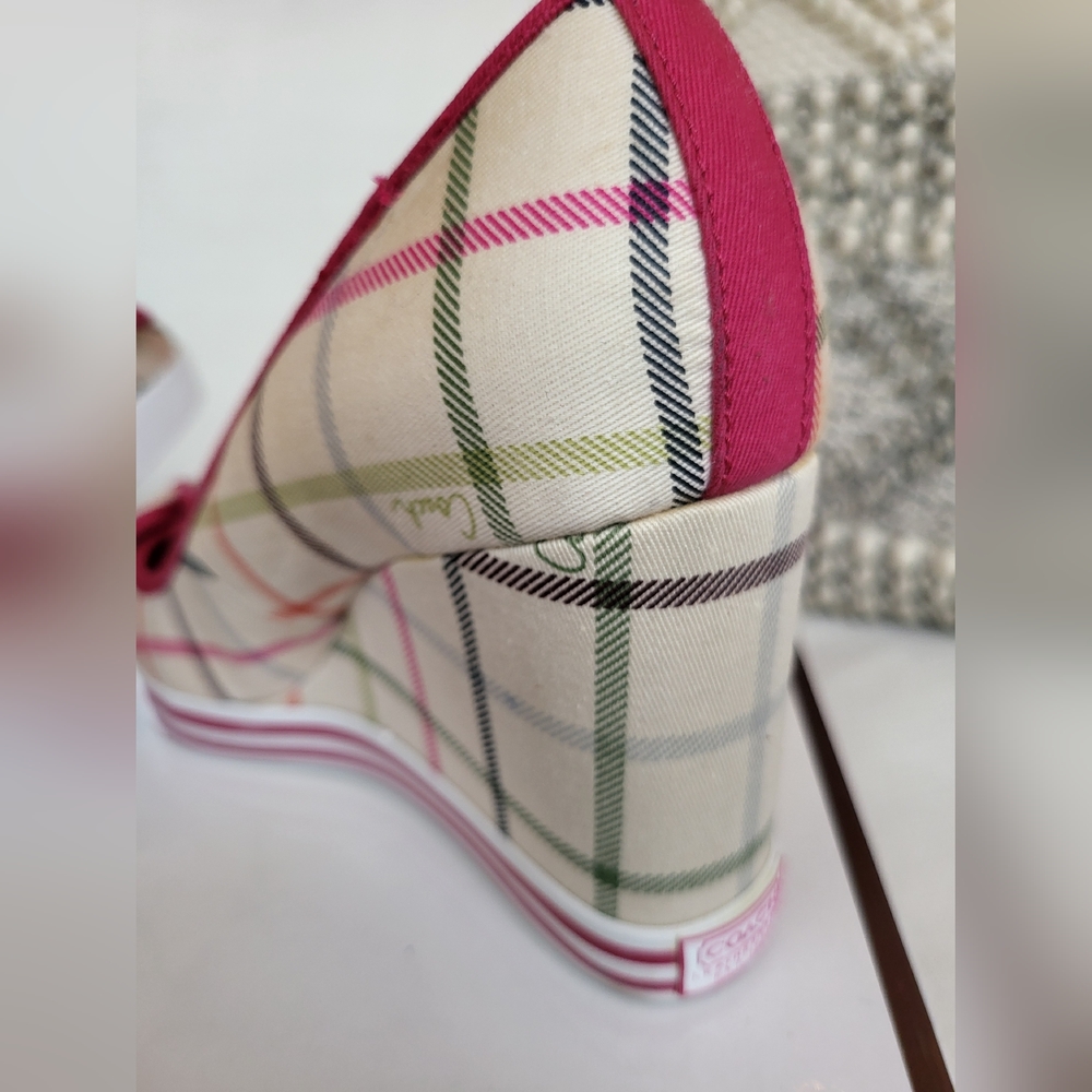 COACH Women’s Plaid Bow Platform Wedges in Pink - Picture 5 of 5